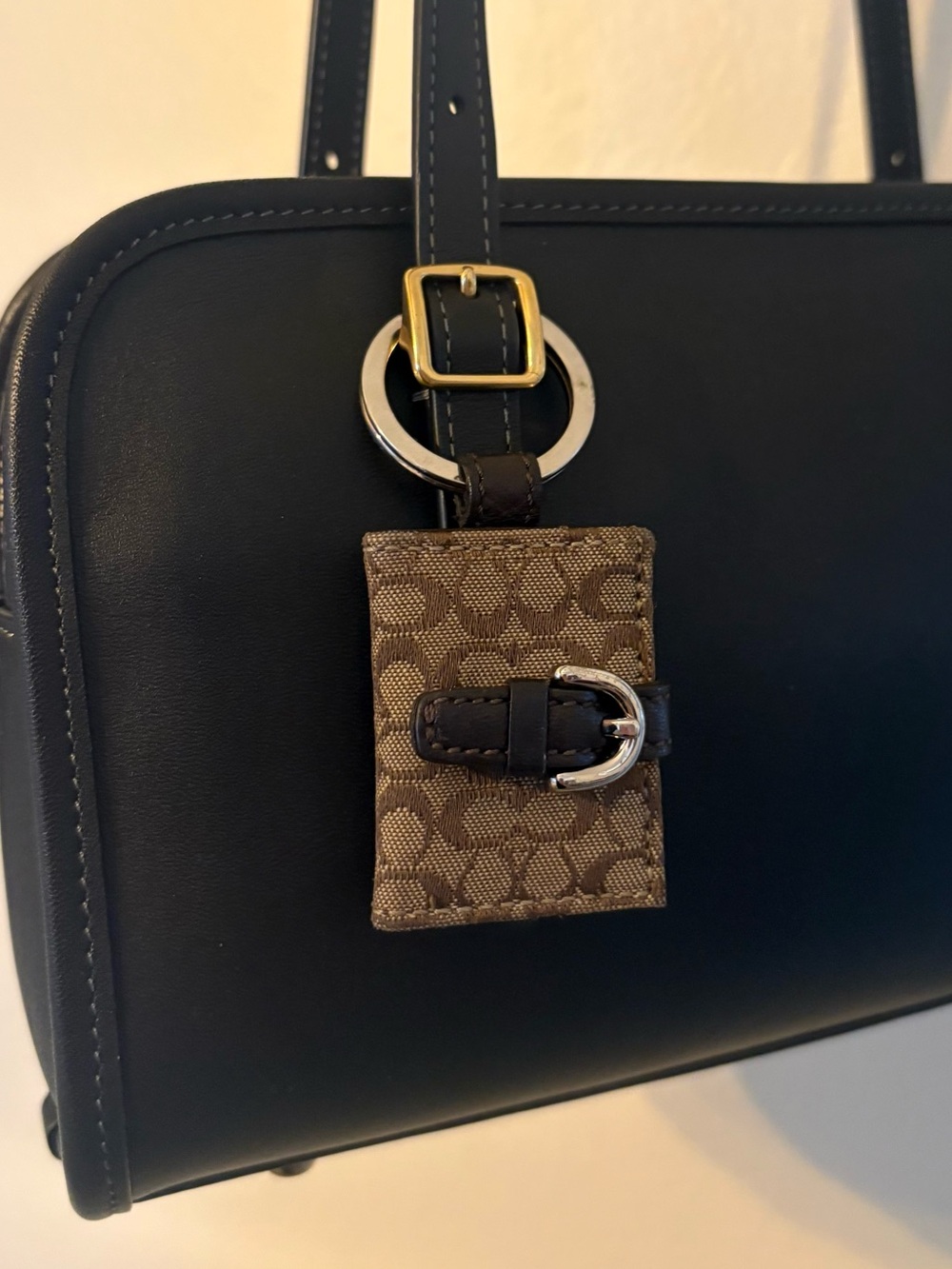 Coach Vintage Brown Monogram Buckle Snap Photo Keychain